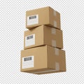 Stack of plain brown cardboard shipping boxes isolated on transparent background, ideal for logistics, e-commerce Royalty Free Stock Photo