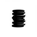 A stack of plain, dark disks is arranged vertically, centered on a white background. The Royalty Free Stock Photo