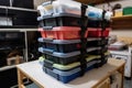stack of plastic bins for tidy and organized storage