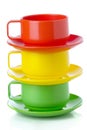 Stack of plastic colorful cups and plates - perfect for picnic Royalty Free Stock Photo