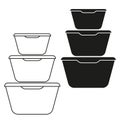 Stack plastic containers. Storage box Vector element. Black white kitchenware. Household organization system. Royalty Free Stock Photo