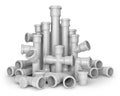 Stack of plastic pipes on white background