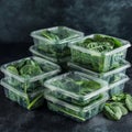 The stack of plastic trays filled with green leaves looks like this. Royalty Free Stock Photo