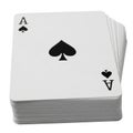 Stack of Playing Cards with Ace of Spades Prominently Displayed on White Background deck Royalty Free Stock Photo