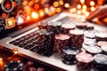 stack of playing chips for online poker betting. Winning at online casino Royalty Free Stock Photo