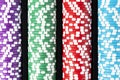 Stack of poker chips with dice rolls isolated background. Poker game concept. Playing a game with dice. Casino Concept for busines Royalty Free Stock Photo