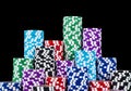 Stack of Poker chips isolated on a black background. poker table. Poker game concept. Playing a game with dice. Casino Concept Royalty Free Stock Photo