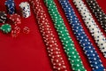 Stack of poker chips on red background at casino Royalty Free Stock Photo