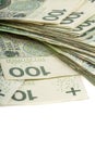 Stack of Polish 100 zloty banknotes on a white background. Royalty Free Stock Photo