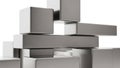 Stack of Polished Metallic Cubes and Rectangular Blocks Arranged in a Geometric Abstract Composition on White Royalty Free Stock Photo