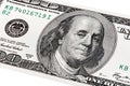 Stack portrait of Benjamin Franklin on one hundred dollars bill. Royalty Free Stock Photo