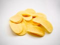 Stack of Potato Chips Arranged on White Background Royalty Free Stock Photo