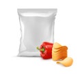 Stack of Potato Chips with Paprika and Sealed Bag