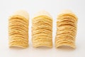 Stack potato chips on white background Royalty Free Stock Photo