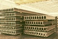 Stack of precast reinforced concrete slabs in a factory workshop Royalty Free Stock Photo