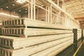 Stack of precast reinforced concrete slabs in a factory workshop Royalty Free Stock Photo