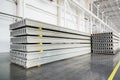 Stack of precast reinforced concrete slabs in factory workshop Royalty Free Stock Photo