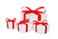 Stack of presents white gifts ribbon red bow isolated on white background Royalty Free Stock Photo