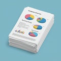 Stack of printed documents on a blue surface displaying company reports. Pages Royalty Free Stock Photo