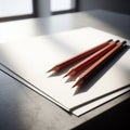Pile of white paper with pencils sits on office desk Royalty Free Stock Photo