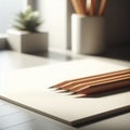 Pile of white paper with pencils sits on office desk Royalty Free Stock Photo
