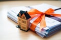 stack of property deeds binded together with a ribbon