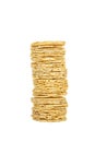 Stack of puffed cornbread isolated on white background.