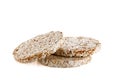 Stack of puffed whole grain buckwheat crispbreads isolated on white. Close-up Royalty Free Stock Photo