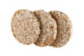 Stack of puffed whole grain buckwheat crispbreads isolated on white. Close-up Royalty Free Stock Photo
