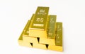 Stack of pure gold bullion bars in bank vault storage. 1kg 999,9 Fine Gold bar ingots background. Precious metal investment, Royalty Free Stock Photo