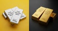 Stack of Pure Gold and Silver Bars 1000g on Yellow and Black Background Royalty Free Stock Photo