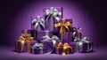 Stack of Purple Gift Boxes with Bows Royalty Free Stock Photo