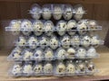 stack of quail eggs trays in the store Royalty Free Stock Photo
