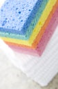 Stack of rainbow sponges - close-up Royalty Free Stock Photo