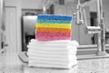 Stack of rainbow sponges and cloths Royalty Free Stock Photo