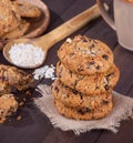 Stack of Raisin Pecan Oatmeal Cookies Royalty Free Stock Photo