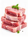 Stack of Raw Beef Steaks with Herbs on White Background Royalty Free Stock Photo