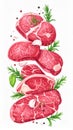 Stack of Raw Beef Steaks with Rosemary Garlic and Pepper on White Background Royalty Free Stock Photo
