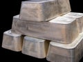 Stack of Raw big Silver bar Bullion Bars Isolated on Black Background Royalty Free Stock Photo