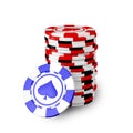 Stack of realistic casino chips or pile of gambling tokens in 3D illustration.
