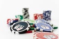 Stack of realistic empty chips for casino on white background Royalty Free Stock Photo