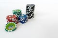 Stack of realistic empty chips for casino on white background Royalty Free Stock Photo