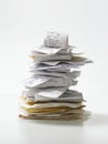 Stack of Receipts and Order Confirmations on a White Background Showing Documentation and Organization Methods for Royalty Free Stock Photo