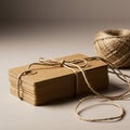 A stack of rectangular kraft paper tags is neatly tied with brown twine. The tags, Royalty Free Stock Photo