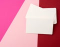 Stack of rectangular white paper blank business cards on a pink background Royalty Free Stock Photo