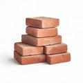 Stack of red clay bricks isolated on white background for construction and building Royalty Free Stock Photo