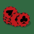 a stack of red game chips on a green background. vector illustration. online casino. Royalty Free Stock Photo