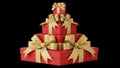 Stack of red gift boxes with gold bows Royalty Free Stock Photo