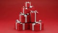 Stack of red gift boxes with white ribbons Royalty Free Stock Photo