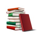 Stack of red and green books. Books various colors isolated on white